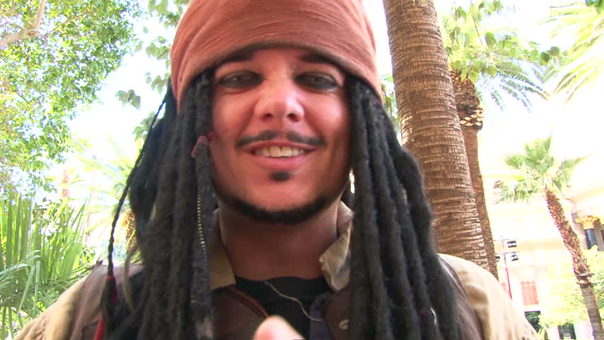 LAS VEGAS, NEVADA - CIRCA 2012 - Captain Jack Sparrow impersonator in Las Vegas performs for camera.