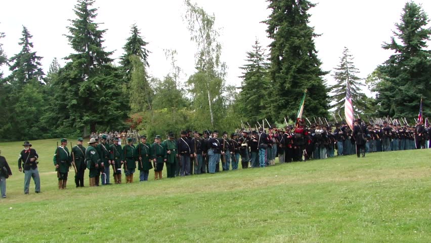 PORT GAMBLE, WA - JUN 20 -	Union army prepares for review after the battle		in a mock battle at Port Gamble WA on Jun 20, 2009.
