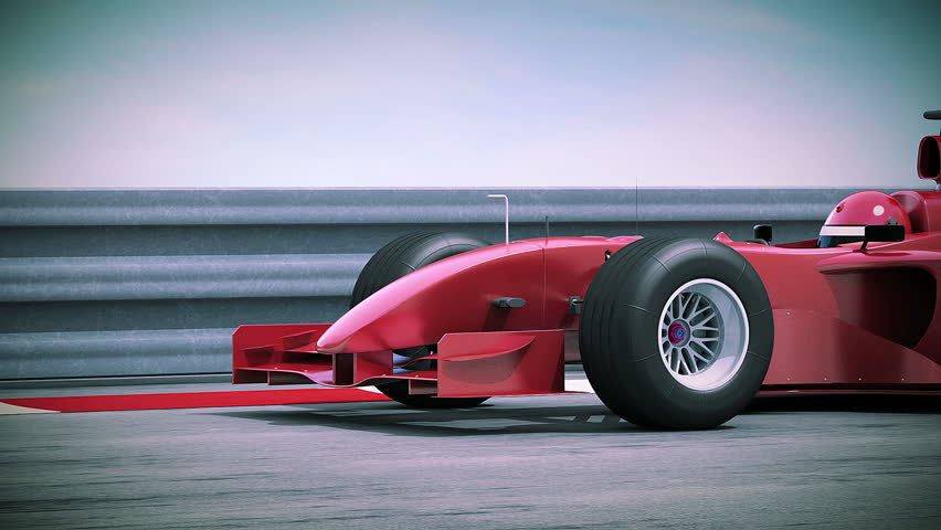F1 car red in slow motion. Beautiful 3d animation. Loopable. HD 1080.