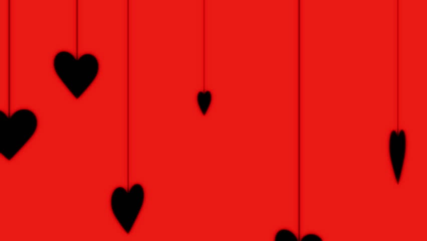 Hearts Hanging from Strings [Black on Red] Background