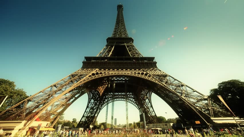 Timelapse of Eiffel Tower in Paris, France. 