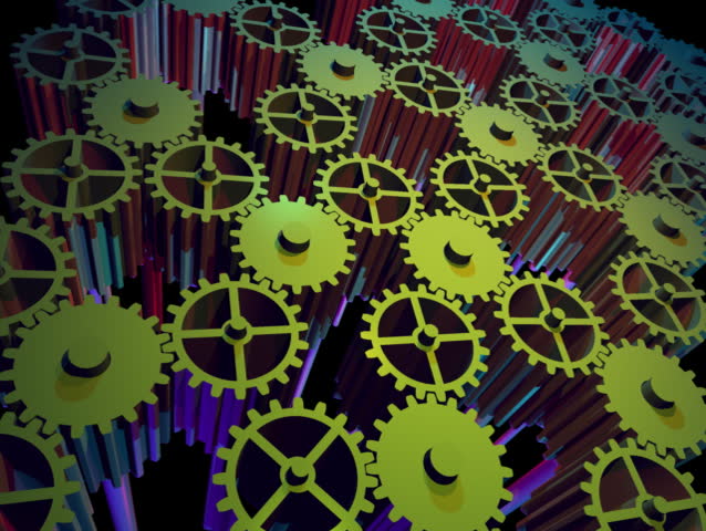 Computer-generated animation depicting turning gears (concept: industry or industrial)