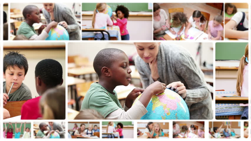Animation of pupils studying in their school in their classroom