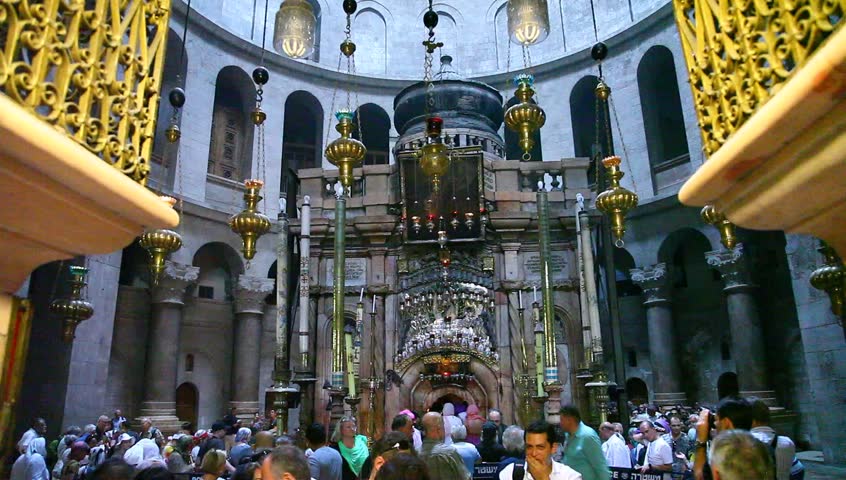 JERUSALEM - NOVEMBER 01: Christian pilgrims visit the the Rotunda and the Edicule in the Church of the Holy Sepulchre during visit to the holy land November 01 2012 in Old City Jerusalem, Israel