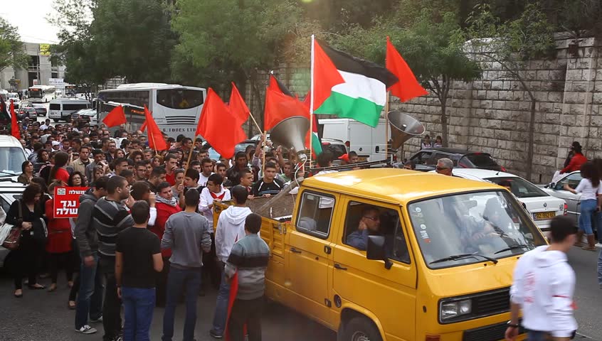 NAZARETH, ISRAEL - NOVEMBER 17: Hundreds of Israelis participate in anti war demonstration supporting Gaza in Nazareth Israel, 17 November 2012