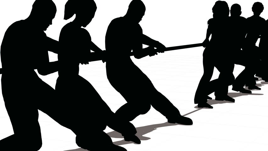 Silhouette war rope contest rotate close up isolated