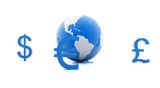 Currency symbols moving around planet Earth. Digital illustration, with alpha channel