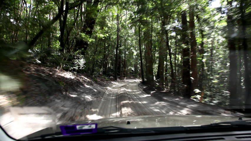 Racing rally motor car, view form driver's seat, Fraser Island, Australia