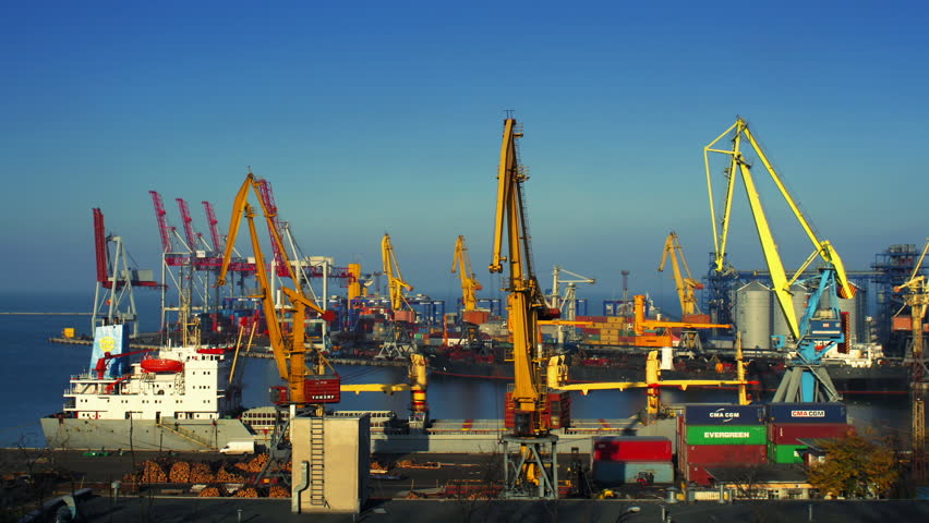 ODESSA - NOVEMBER 14: (TIME-LAPSE) Odessa sea trading port activity on November 14, 2010 in Odessa, Ukraine. Odessa port is one of the largest trading ports located on the Black Sea coast.