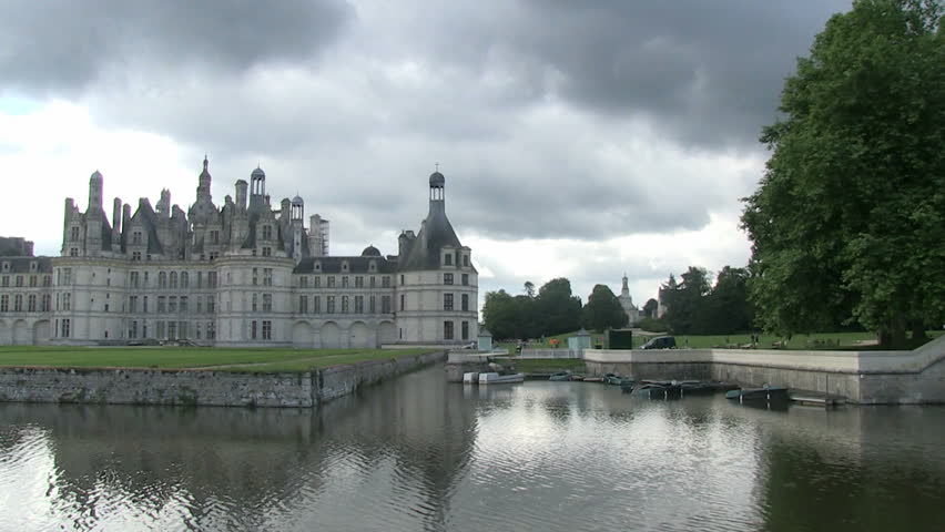 Chateau de Chambord, France during summer general view pan