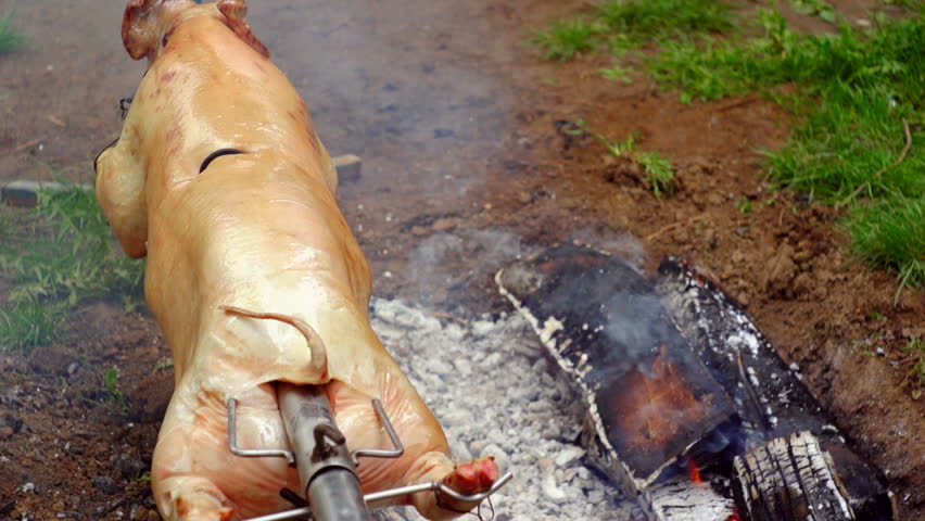 SUPER 35MM CAMERA - Pig on a spit turning slowly