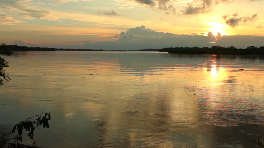 Sunset over a major tributary of the Amazon - the Rio Napo in Ecuador