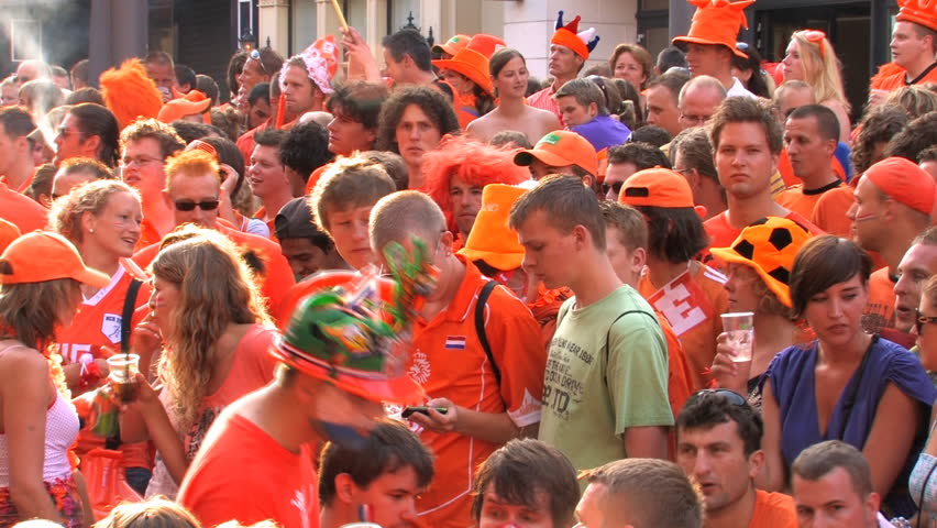 GRONINGEN, HOLLAND - JULY 11: Dutch soccer fans supporting their team during the final of the FIFA World Cup 2010 Netherlands vs. Spain - July 11, 2010 in Groningen, the Netherlands.