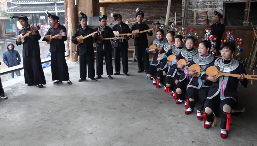 CHENGYANG - JAN 9: Folk art of ethnic minority Dong, on Jan 9, 2010 in Chengyang Village, Linxi Township of the Sanjiang Dong Autonomous County, North Guangxi, China. Real time, 1080p, with original sound