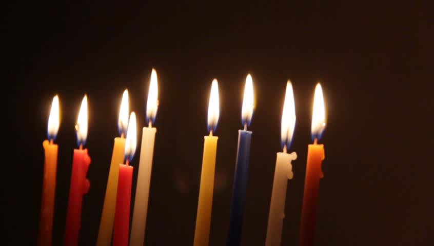 Brightly Lit Hanukkah Candles 