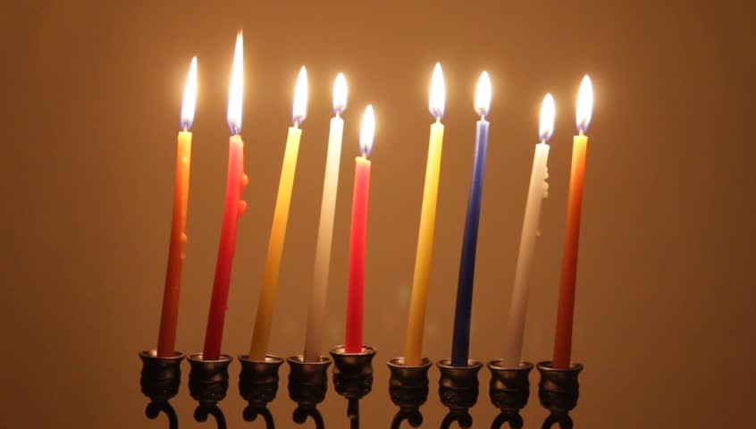 Brightly Lit Hanukkah Candles 