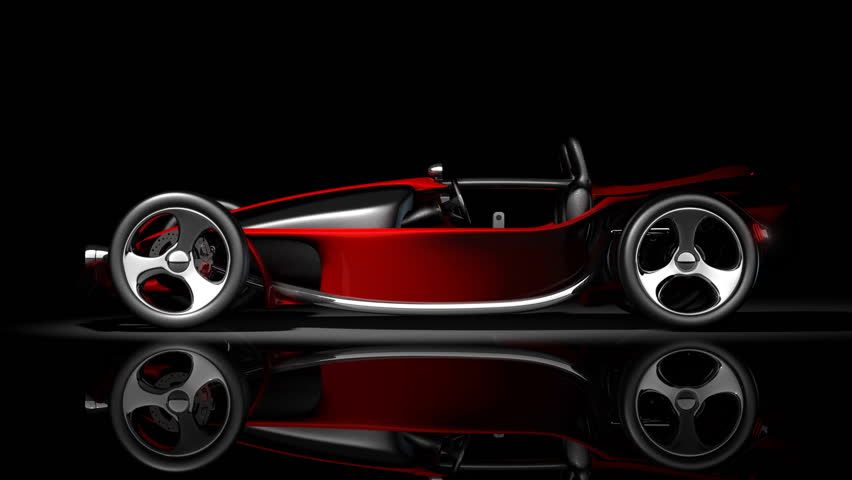 Concept. red sport car 360 degrees in dark studio. (No trademark. it is design and the 3d model completely exclusive it is developed and made personally me)