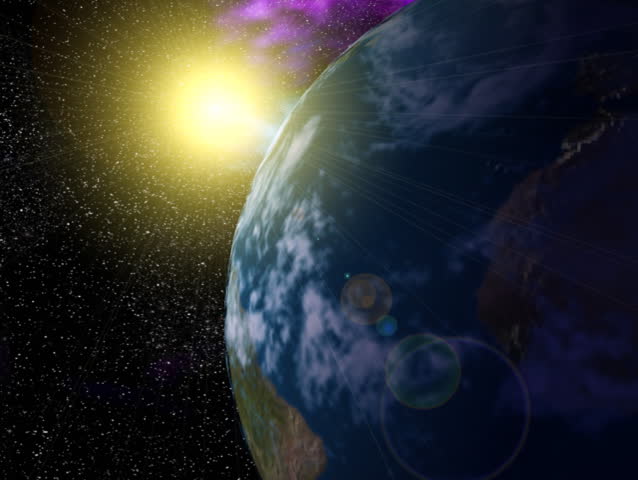 Computer-generated 3D animated loop depicting a close-up of the rotating Earth (with clouds)