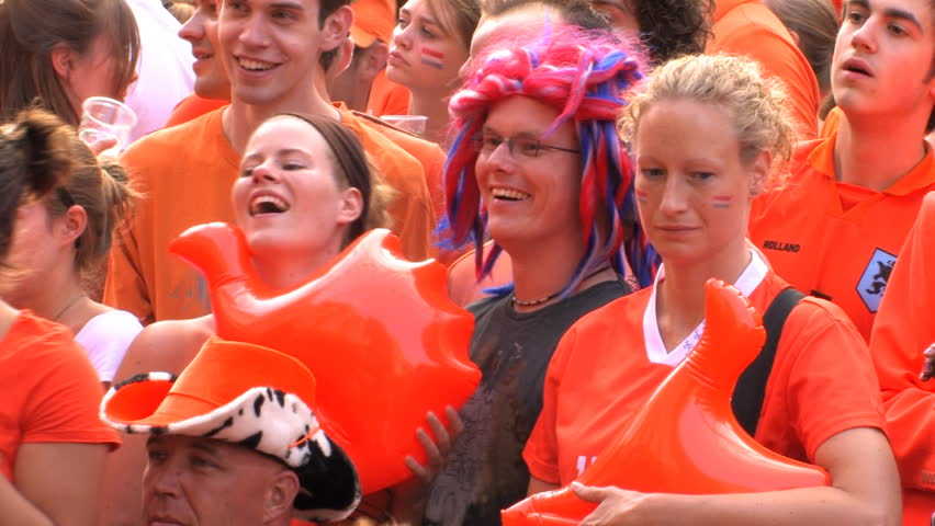 GRONINGEN, HOLLAND - JULY 11: Dutch soccer fans supporting their team during the final of the FIFA World Cup 2010 Netherlands vs. Spain - July 11, 2010 in Groningen, the Netherlands.