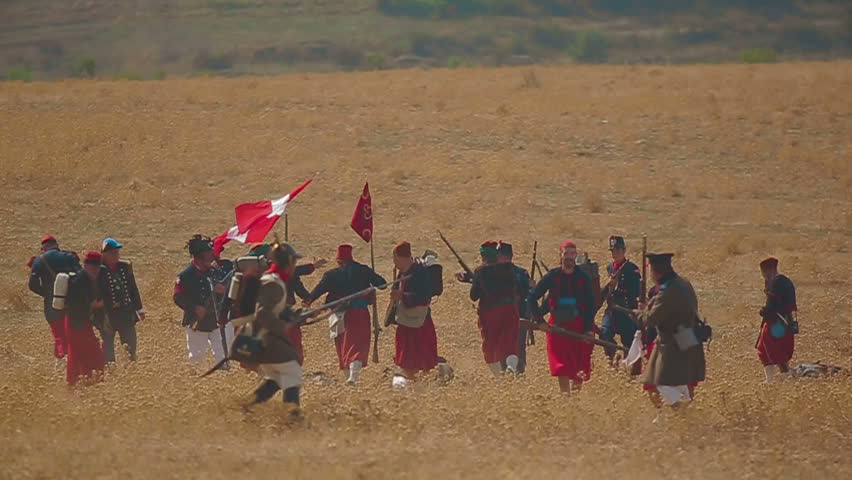 CRIMEA, UKRAINE â SEPTEMBER 29, 2012: Swiss legion during reenactment of Battle of Alma (Crimean War 1853 - 1856) on a historical festival in Crimea.