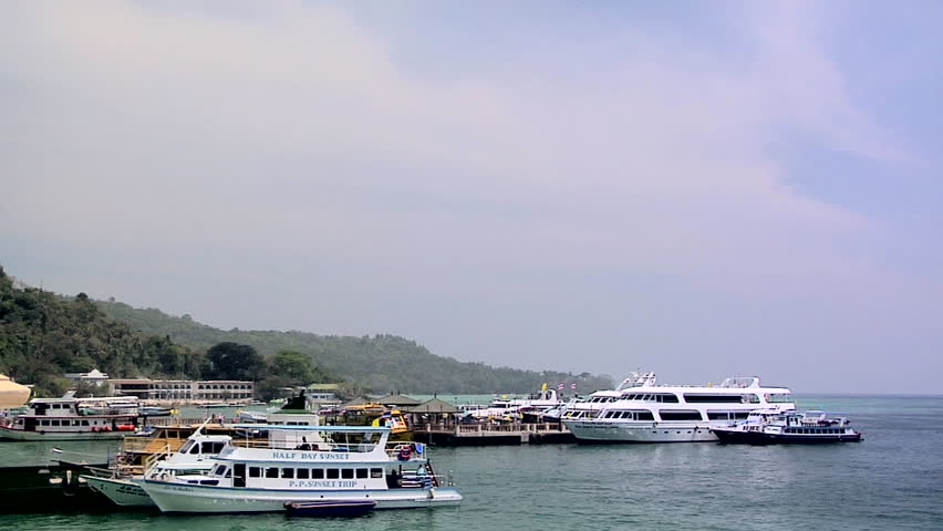 PHI PHI ISLAND, THAILAND - CIRCA FEBRUARY 2009: Ferries at the Ferry Terminal at Ao Loh Da Lam