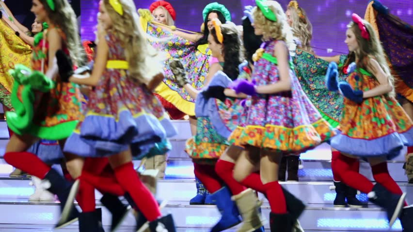 MOSCOW - NOV 30: Participants of final of 17th National Festival of Talents and Beauty Beauty of Russia - 2011 during performance in concert hall of Kosmos hotel, Nov 30, 2011, Moscow, Russia.