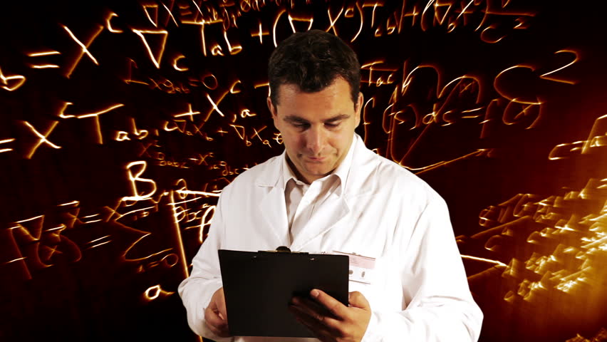 Scientist Checking Documents Scientific Mathematics Background