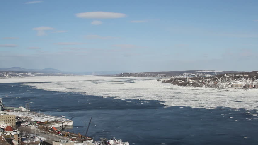 Wide angle shot overlooking the St Lawrence river in Quebec City