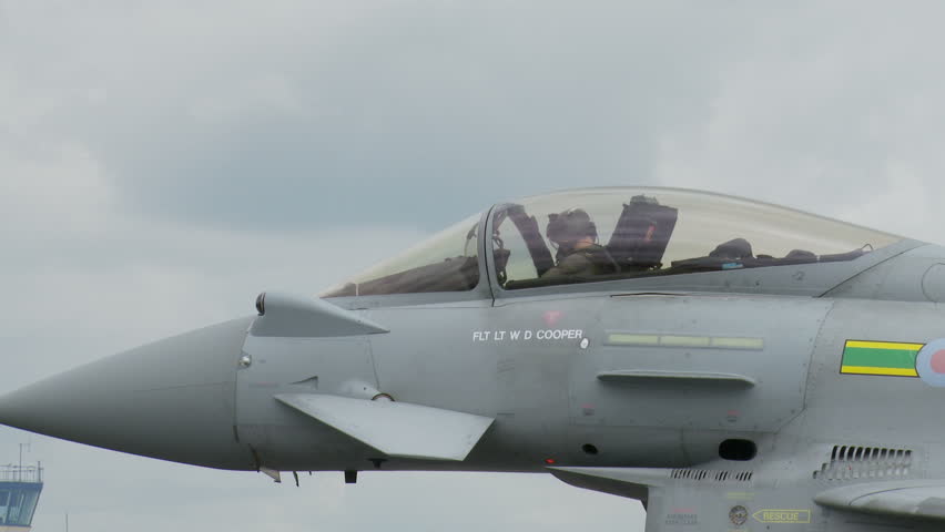 KEMBLE, ENGLAND - AUGUST 2010: Eurofighter Typhoon Jet Aircraft Of UK Royal Air Force Taxiing.