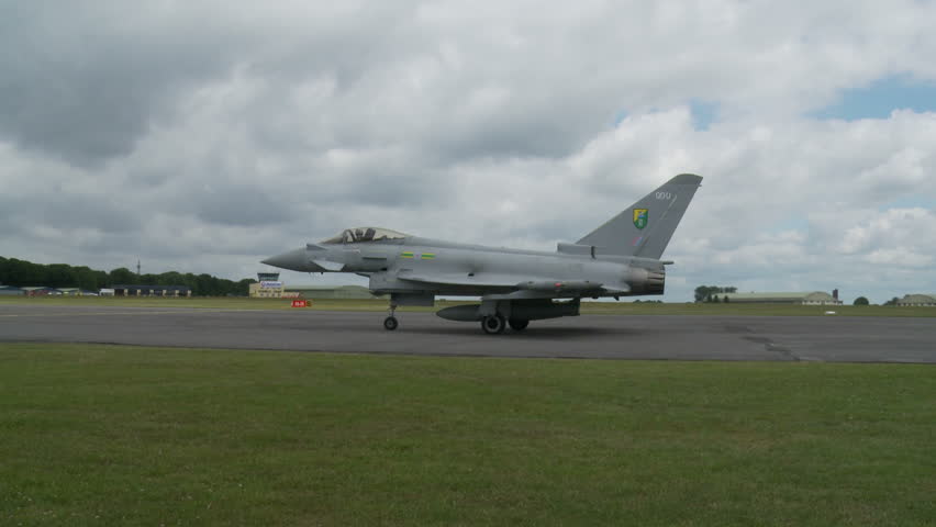 KEMBLE, ENGLAND - AUGUST 2010: Eurofighter Typhoon Jet Aircraft Of UK Royal Air Force Taxiing.