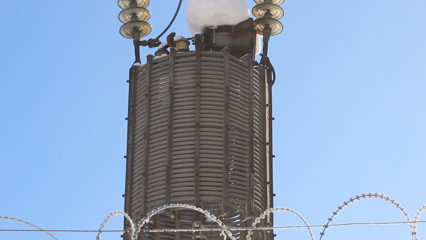 part of high-voltage substation with switches and disconnectors 