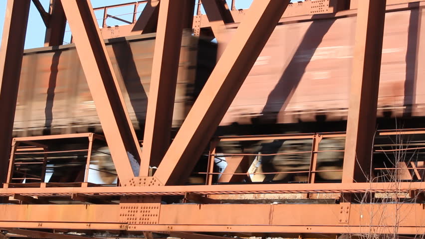 The railway, the train on the bridge 