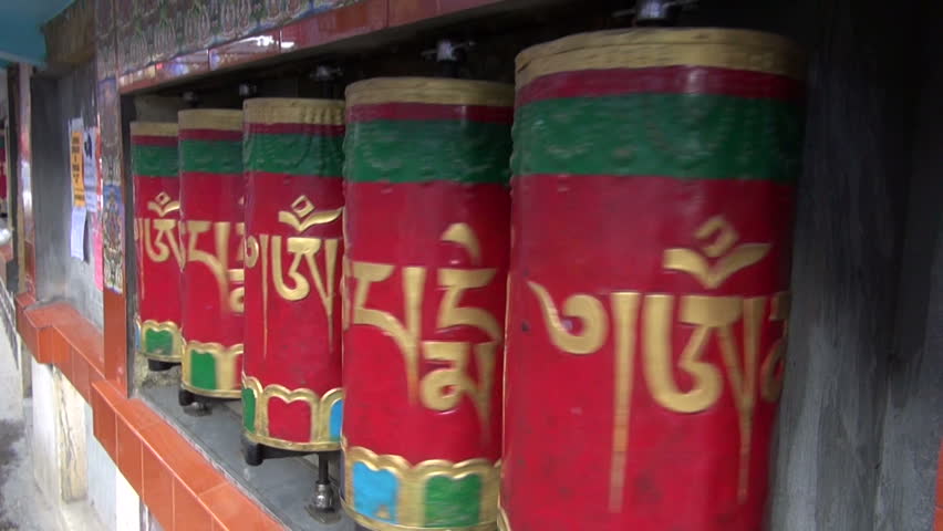 beautiful Tibetan buddhist prayer wheels in motion,Dharamsala, Himachal Pradesh, India