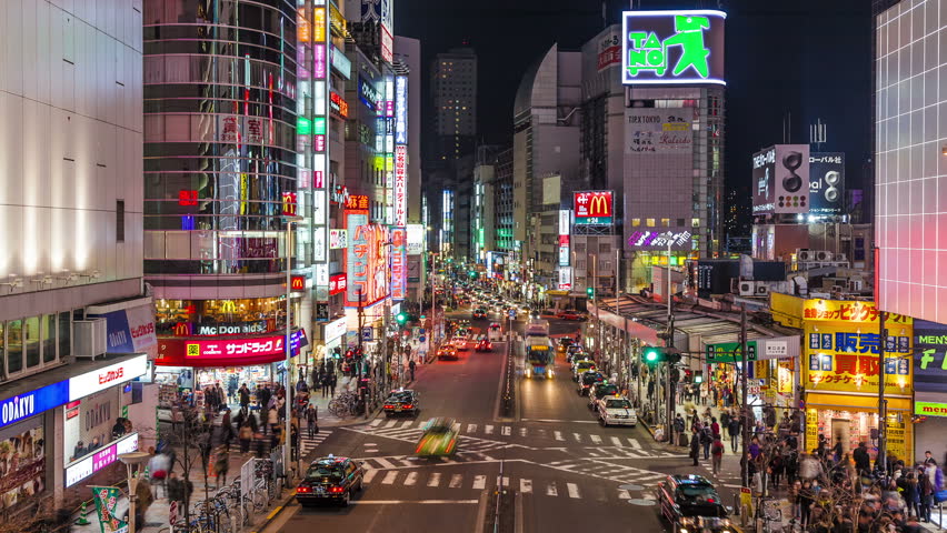 TOKYO, JAPAN - DECEMBER 27: People go back home after a day's work in Shinjuku, Tokyo, in time lapse on December 27, 2012. Shinjuku is one of the 23 special wards of Tokyo.
