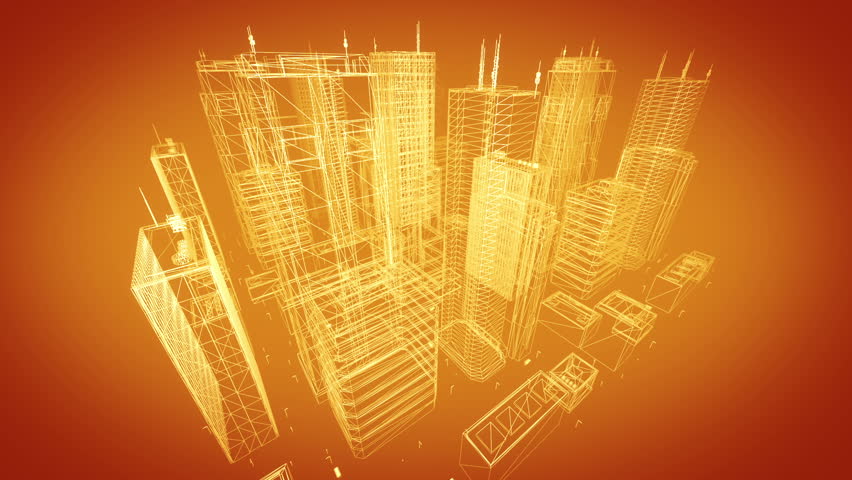 Architectural blueprint of contemporary buildings, orange tint