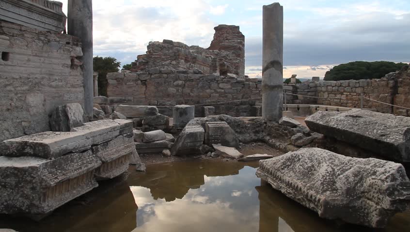 Water and ruins of temple in Ephesus, Turkey