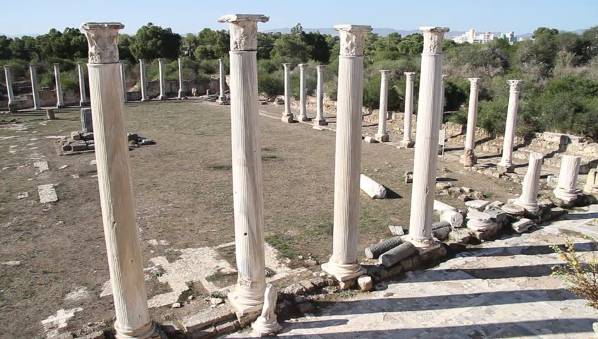 Columns and square in Salamis, North Cyprus