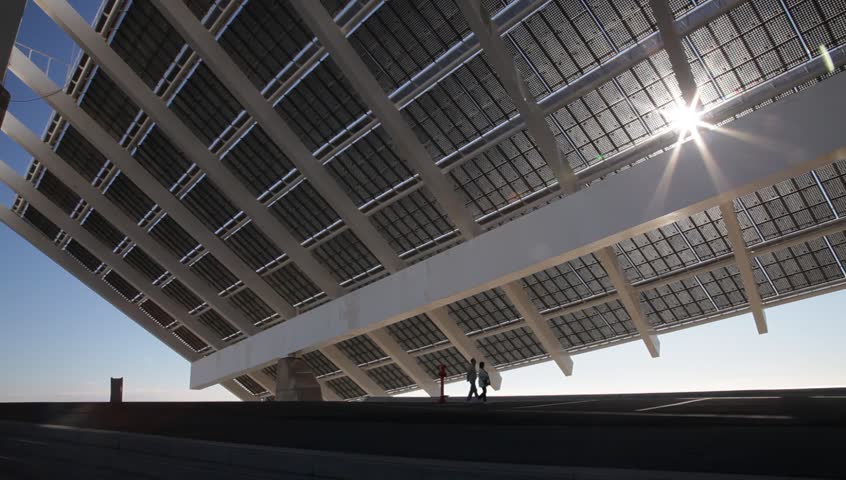 Large solar energy panel in the Forum area in Barcelona. Spain