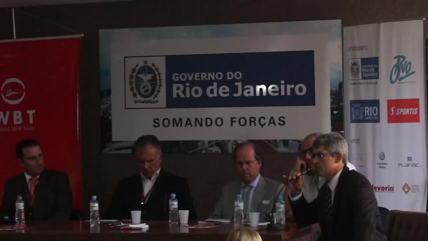 RIO DE JANEIRO - FEB 26: Claudio Santos speaks at the X International Seminar at World Bike Tour Tour Rio de Janeiro on February 26, 2013 in Rio de Janeiro, Brazil