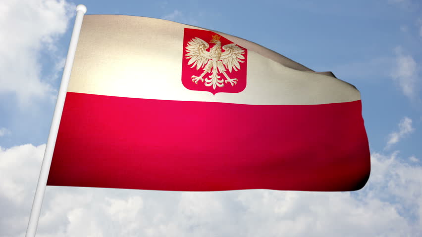 Polish flag loop waving in cloudscape