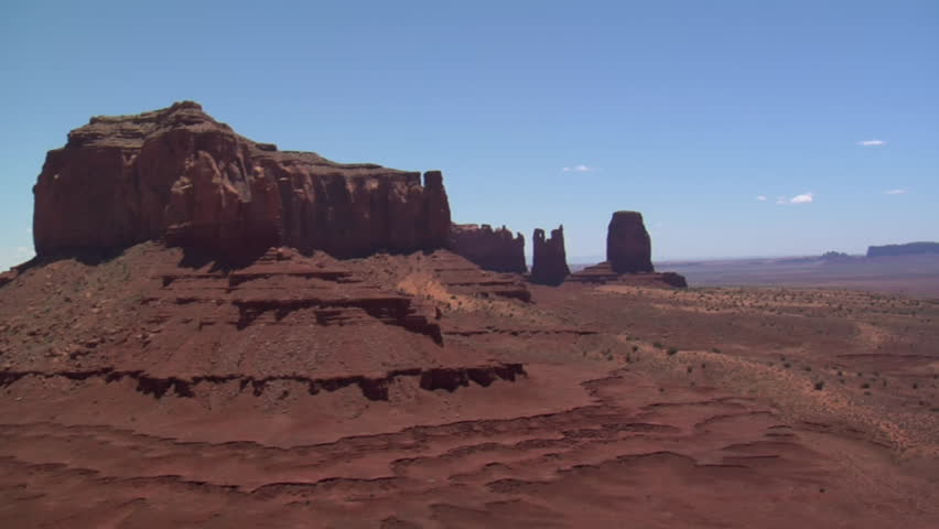 aerial shot of Monument Valley buttes