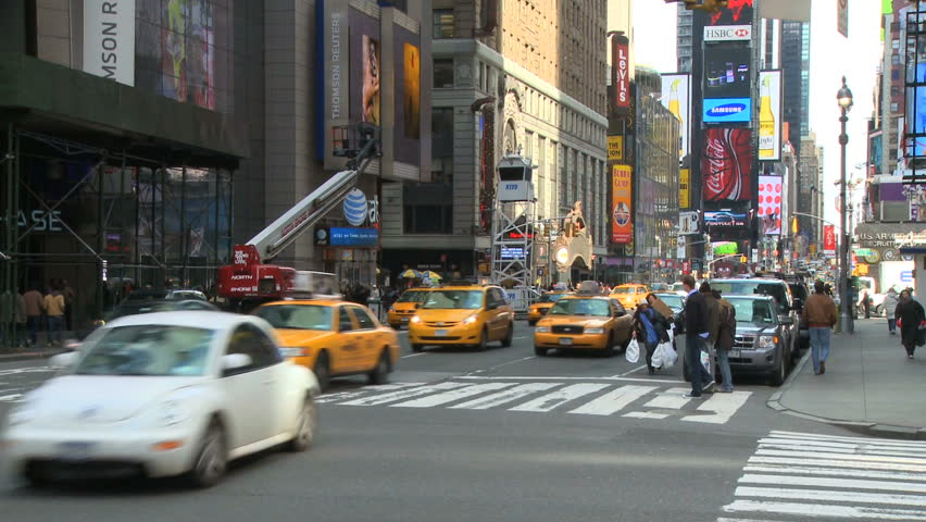 Traffic on a New York City Street Near Times Square.