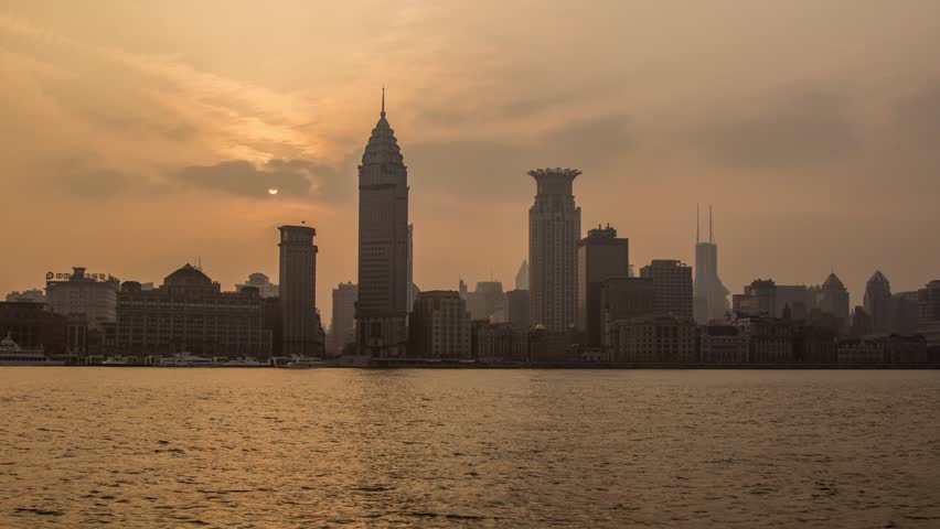 Time Lapse of Sunset in The Bund, Shanghai, China