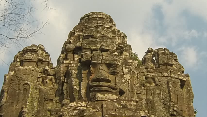 Zoom timelapse of Angkor Thom East Gate known as the death gate in Angkor Cambodia