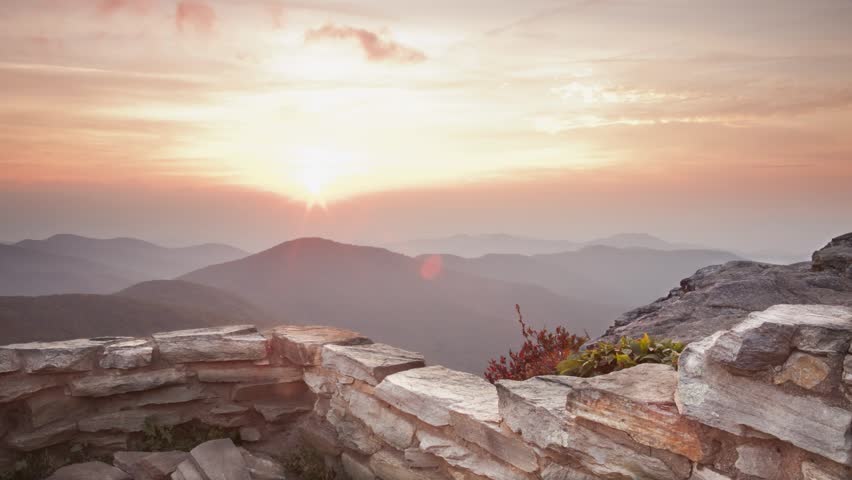 Sunset time-lapse with stone wall from Blue Ridge Parkway