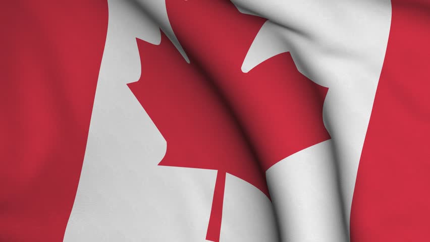 Seamless looping high definition video closeup of the Canadian flag with accurate design and colors and a detailed fabric texture.