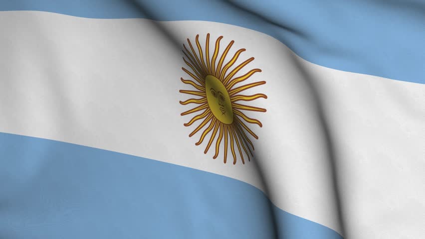 Seamless looping high definition video closeup of the Argentine flag with accurate design and colors and a detailed fabric texture.