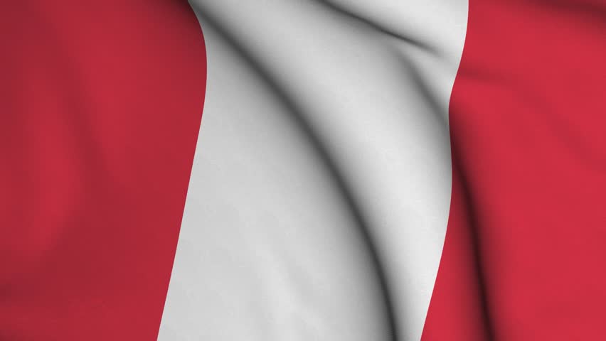 Seamless looping high definition video closeup of the Peruvian flag with accurate design and colors and a detailed fabric texture.