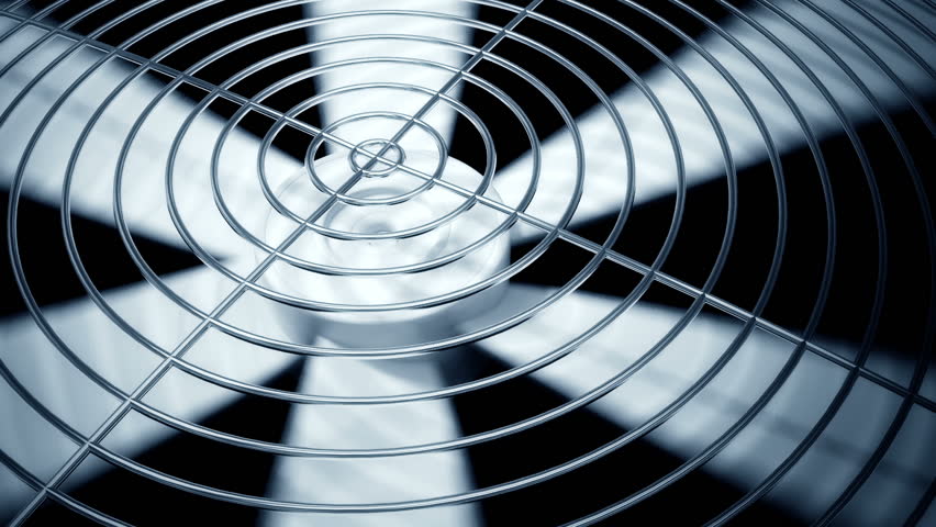 Spinning fan closeup animation can represent air conditioning, ventilation.