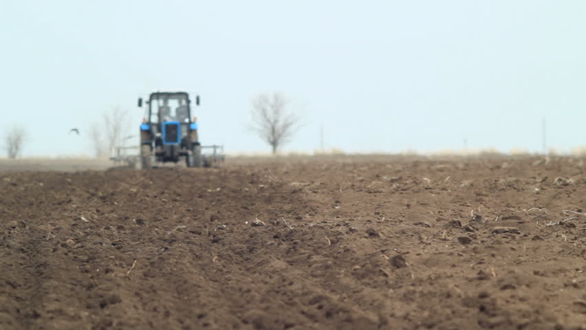 Tractor working in the field,ploughing it before planting
